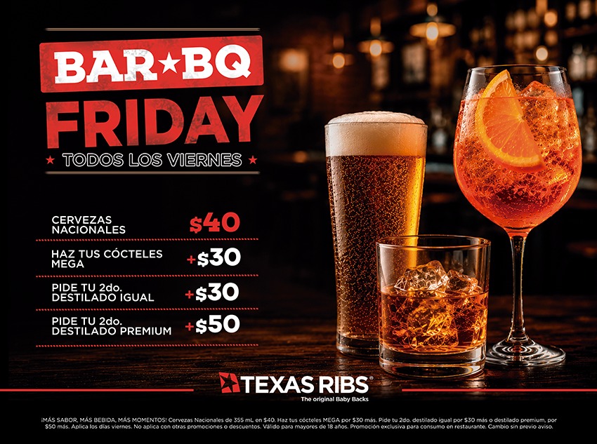 ¡Bebidas a precio especial en Barbq FRIDAY!
